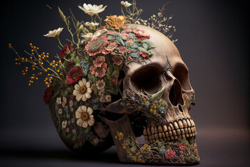 Wall Mural - Abstract, surreal, skull made of flowers.