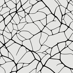 Wall Mural - Seamless pattern of black cracks on white background. Vector illustration.