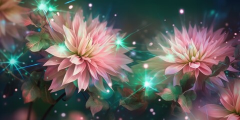 Beautiful abstract pink and green night photo floral design background banner. beautiful Generative AI AIG32