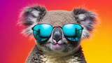 Fototapeta Zwierzęta - Funny and colorful Koala with sunglasses and a colorful and bright background. Summer vacation concept. generative ai