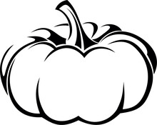 Pumpkin. Black Contour Drawing Of A Pumpkin Isolated On A White Background. Vector Black And White Illustration