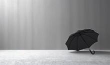  A Black Umbrella Sitting On Top Of A White Floor Next To A Wall.  Generative Ai