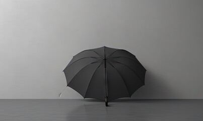 Poster -  a black umbrella sitting on top of a floor next to a wall.  generative ai