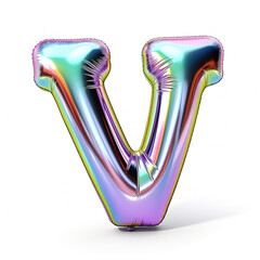 Wall Mural - Silver metallic mylar colorful balloon letter V