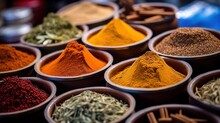 Spices In The Spice Market Close View. Created With Generative Ai Technology.