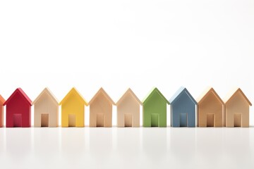 Poster - wooden miniature colorful houses on white.