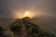 Foggy sunset on the top of a panoramic view