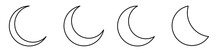 Crescent Moon Icon Set With Outline 