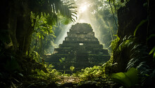A Lost Mayan Pyramid Emerging From The Dense Jungle