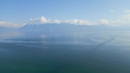 Wall Mural - Lake Leman in Switzerland on a sunny day - aerial view by drone