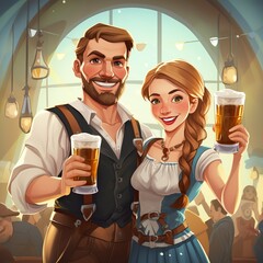 Wall Mural - Oktoberfest with German Beer and german tracht | Generative AI