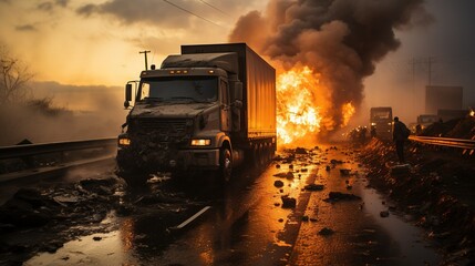 Wall Mural - big truck accident