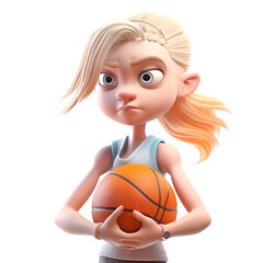 Wall Mural - Blonde girl with basketball ball.3D rendering isolated on white background