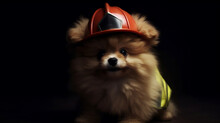 Adorable Pomeranian Firefighter Dog