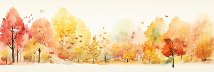 Wall Mural - Autumn trees and leaves watercolor on isolated white background. Generative AI