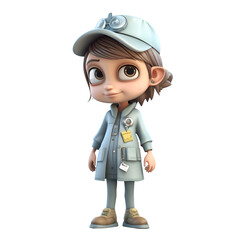 Wall Mural - 3D rendering of a cute little girl dressed as a police officer