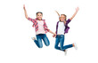 © be free - friendship of two children. happy girls sisterhood. children have fun together. bond of sisterhood and friendship. girls friends having fun and jumping. These children's friendship