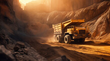 A Yellow Haul Truck In The Mine