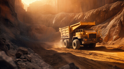 Wall Mural - A yellow haul truck in the mine