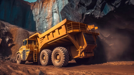 Wall Mural - A yellow haul truck in the mine