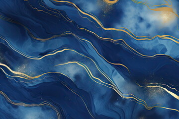 Wall Mural - blue marble gradient background with golden lines