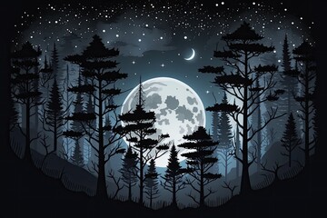 Wall Mural - serene forest under the light of a full moon. Generative AI