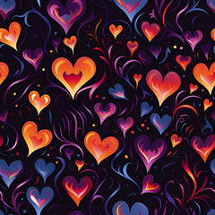 Wall Mural - seamless pattern with red hearts,colorful light,Ai generated