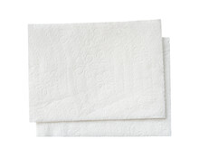 Top View Of Two Folded Pieces Of White Tissue Paper Or Napkin In Stack Isolated On White Background With Clipping Path In Png File Format