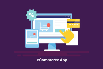 Wall Mural - online shopping website on computer screen and ecommerce web app on mobile screen, customer using cr