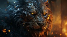 Cinematic 3d Image Iron Lion With Burning Eyes Spines Made With Generative AI