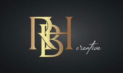 luxury letters RBH golden logo icon premium monogram, creative royal logo design	