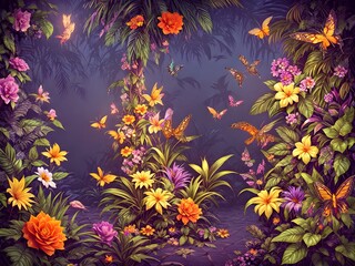 Wall Mural - Vintage exotic night garden, Generative AI Illustration