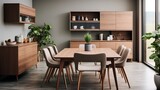 Fototapeta  - The interior design of the modern dining room with cupboard generative ai