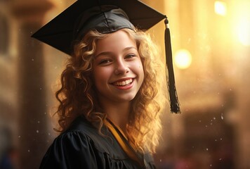 Wall Mural - Portrait of a proud new college graduate celebrating the milestone of university graduation, Generative AI