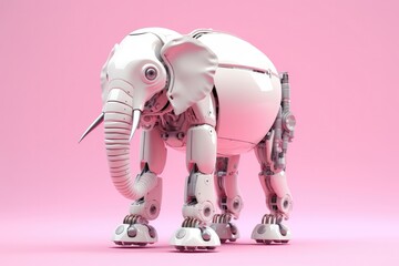 Illustration of futuristic elephant robot isolated on pastel color background, Generative AI