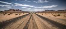 Endless Long Straight Dirt Road At Desert. Generative AI Technology.