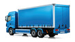 © J S - Modern blue European-style cargo truck rear back left side corner angle view, isolated