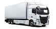© J S - Modern white European-style cargo truck front right side corner angle view, isolated