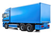 © J S - Modern blue European-style cargo truck rear back left side corner angle view, isolated