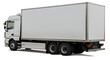 © J S - Modern white European-style cargo truck rear back left side corner angle view, isolated