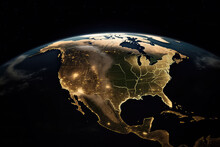 USA From Space At Night With City Lights, AI