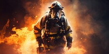 Fiery Hero: A Fearless Firefighter Battling The Flames With Determination And Courage, Generative AI