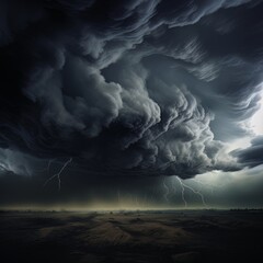Wall Mural - Night landscape stormy sky with lightning over the sea made with generative AI