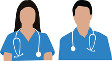 Set Of Doctors And Nurses. Vector Silhouette Illustration Isolated On A White Background. Doctor Silhouette And Nurse Silhouette.