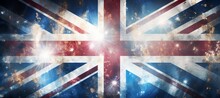UK Flag With Grunge Dirty Glow Effect. United Kingdom Independence Day Theme. Generative AI Technology.	
