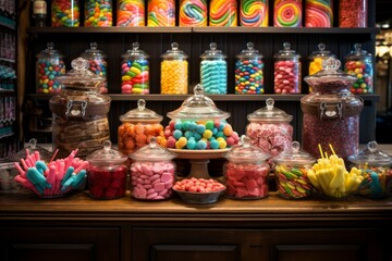 Candy store shelfs. Generate Ai