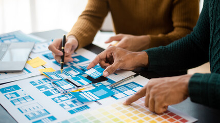Wall Mural - ux graphic designer planning application process development prototype wireframe for web smart phone