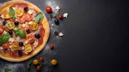 Wall Mural - Pizza with ingredients top view.