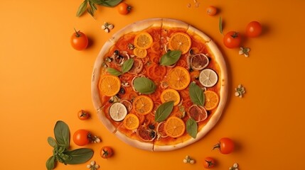 Wall Mural - Pizza with ingredients top view.