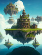 © spotlightstudio - A fantastical floating island with floating trees and house, generative ai.